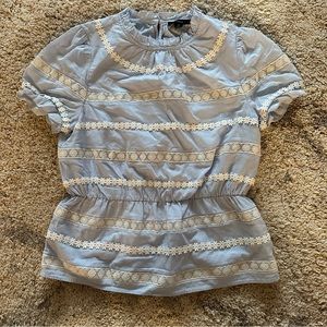 J. Crew Lace Trim Short Sleeve Blouse